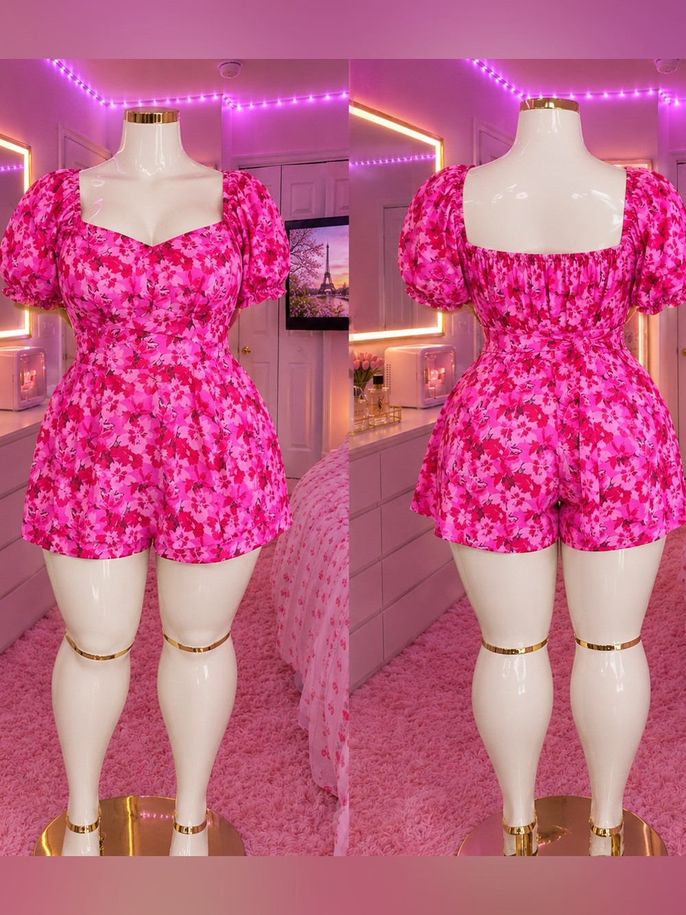 Pink floral romper new 3X